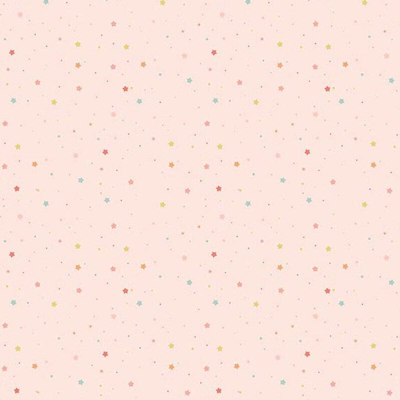 Pale pink fabric with a delicate pattern of small multicolor stars