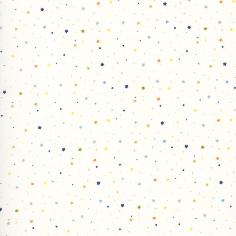 ivory fabric with a delicate pattern of small cool-toned multicolor stars