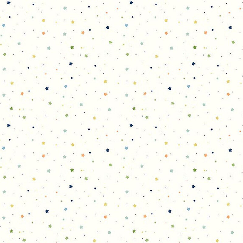 Cream fabric with a delicate pattern of small cool-toned multicolor stars