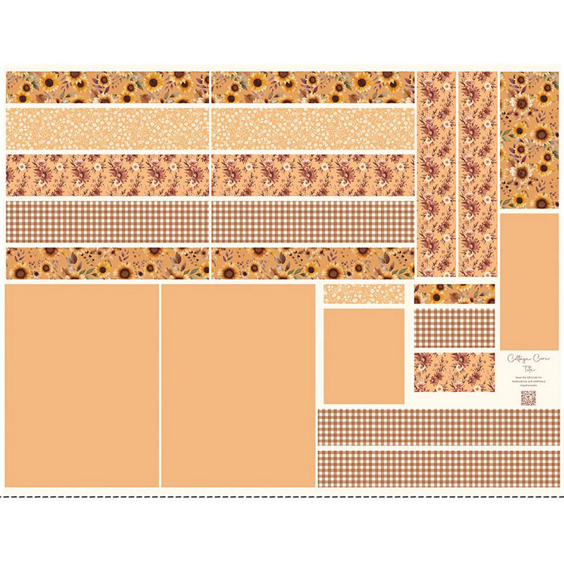 Project panel with goldenrod yellow and sunflower printed sections with instructions to create a tote bag