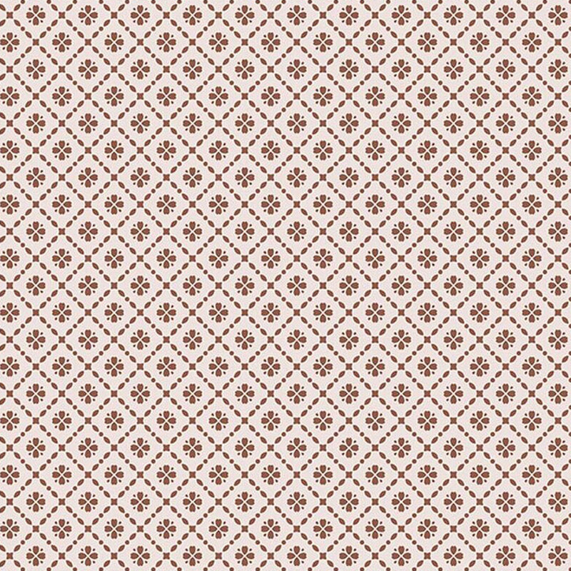 Cream fabric with vintage walnut brown lattice pattern