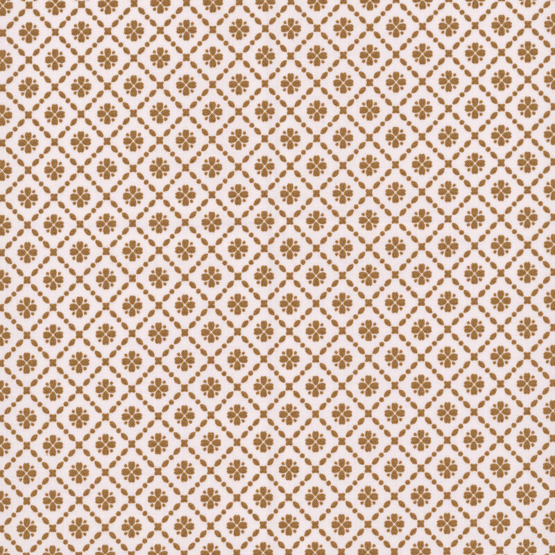 Cream fabric with vintage walnut brown lattice pattern