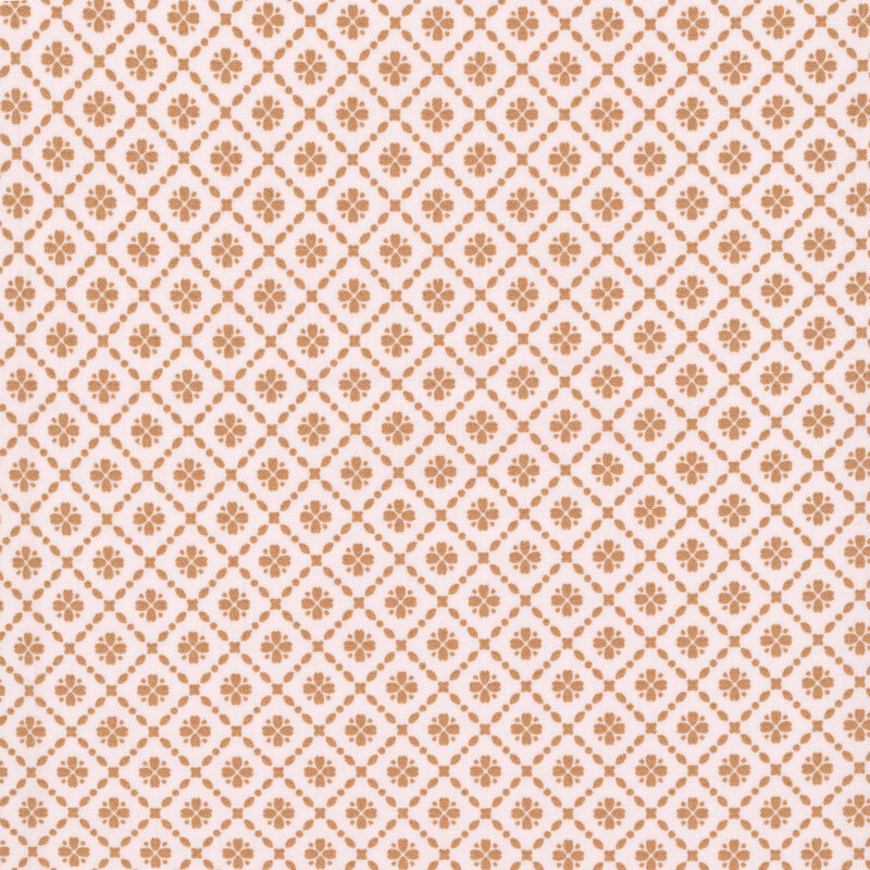 Cream fabric with vintage palomino brown lattice pattern
