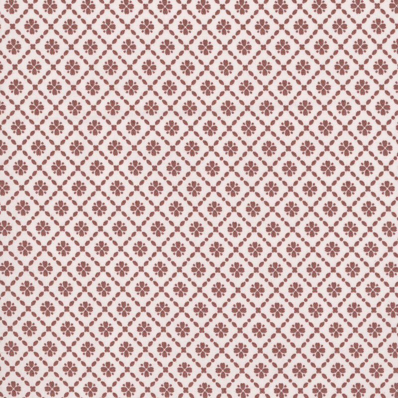 Very light purple fabric with vintage mulberry brown lattice pattern