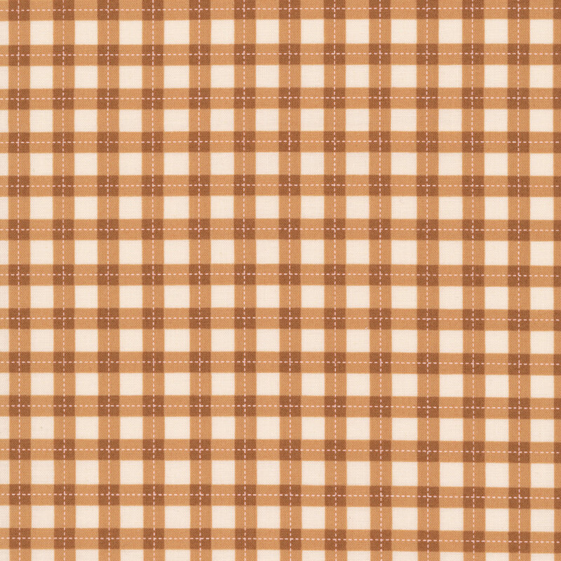 A chestnut brown gingham print on a cream background
