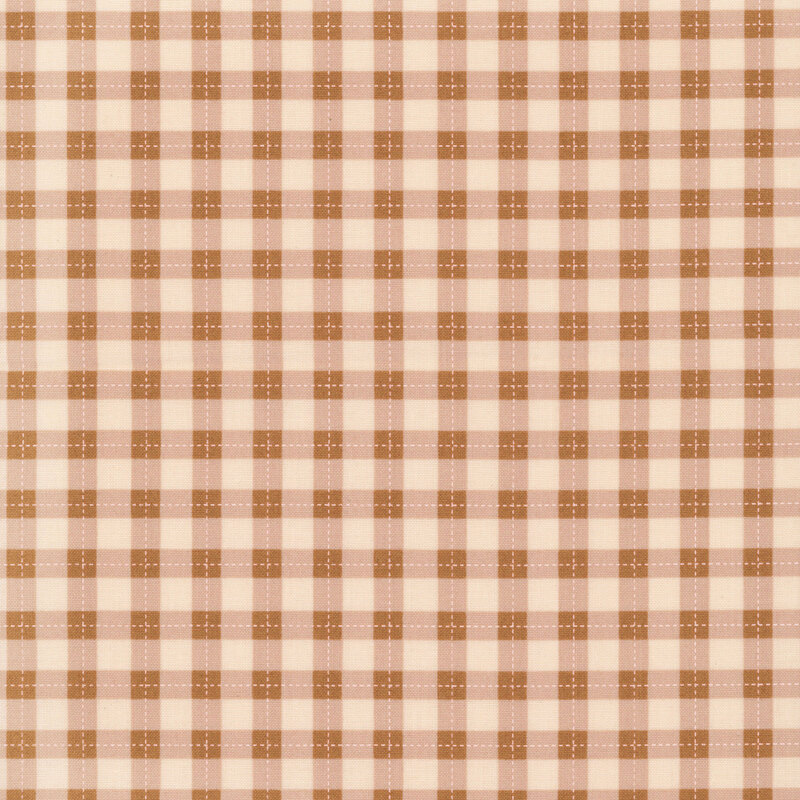 A suede brown gingham print on a taupe background