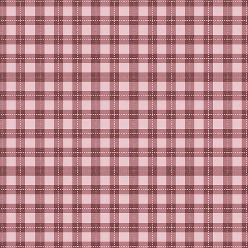 A mulberry gingham print on a dusty rose pink background