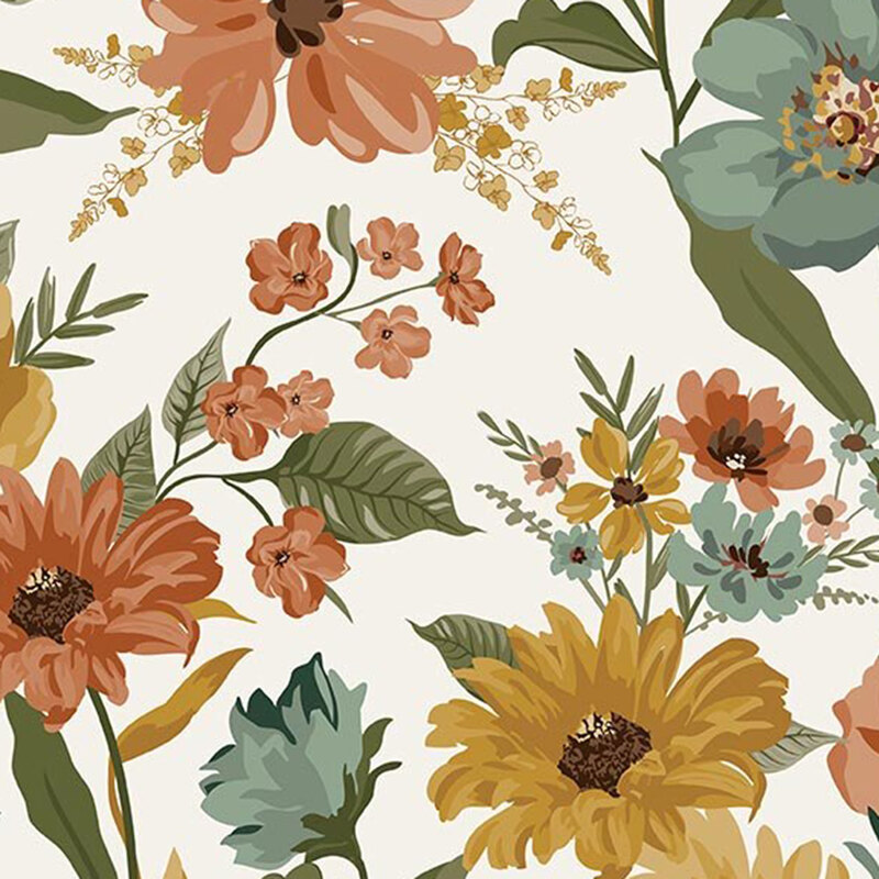 Light cream fabric featuring large, vintage style flowers and leaves.