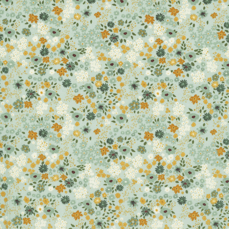 aqua mint fabric packed with delicate teal and cream flowers.