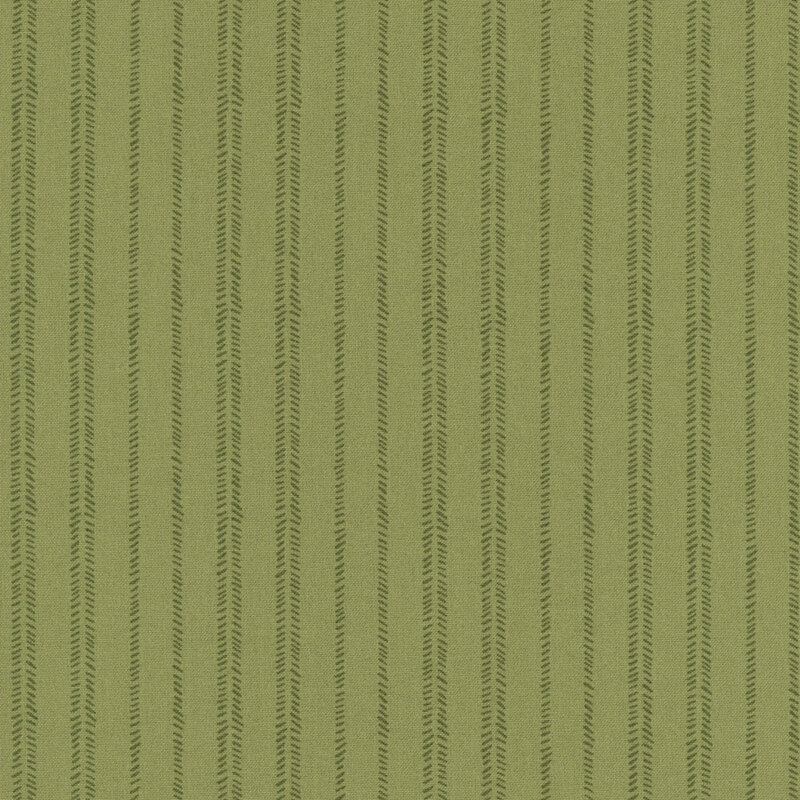 Dark sage fabric with tonal stripes composed of diagonal dashes.