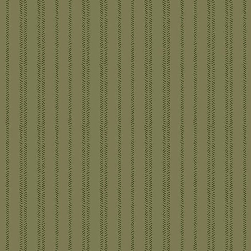 Dark sage fabric with tonal stripes composed of diagonal dashes.