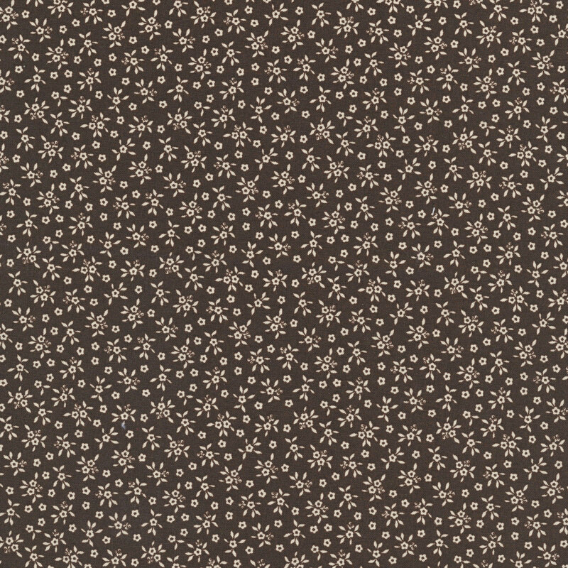 Espresso fabric tossed with delicate flowers cream flowers.
