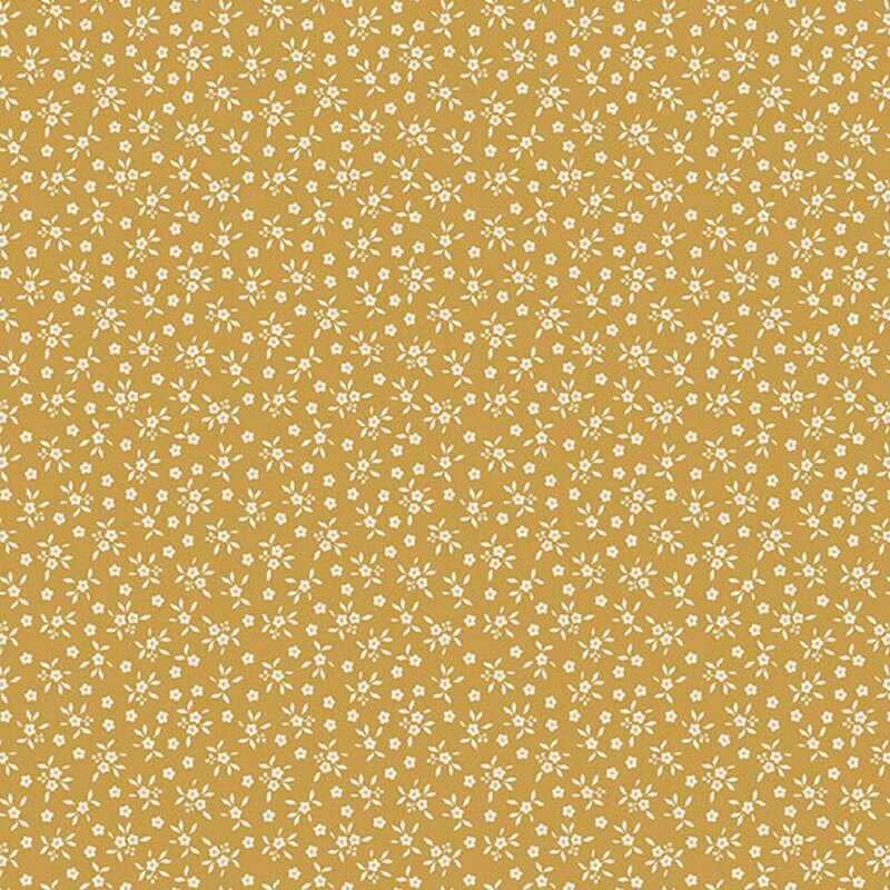Ocher fabric tossed with delicate flowers cream flowers.