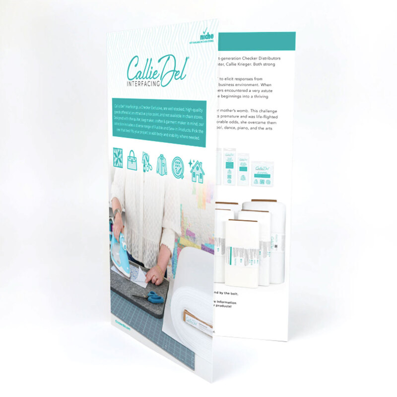 A promotional brochure for Callie Del Interfacing displaying product images and informative text.