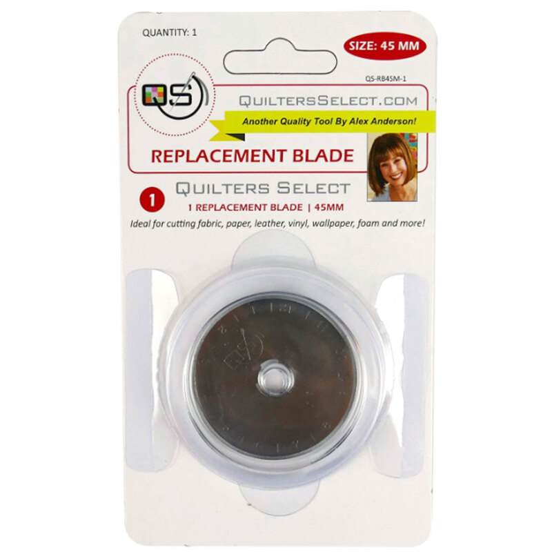 Replacement blade packaging for Quilters Select, 45 mm, ideal for cutting fabric and more.