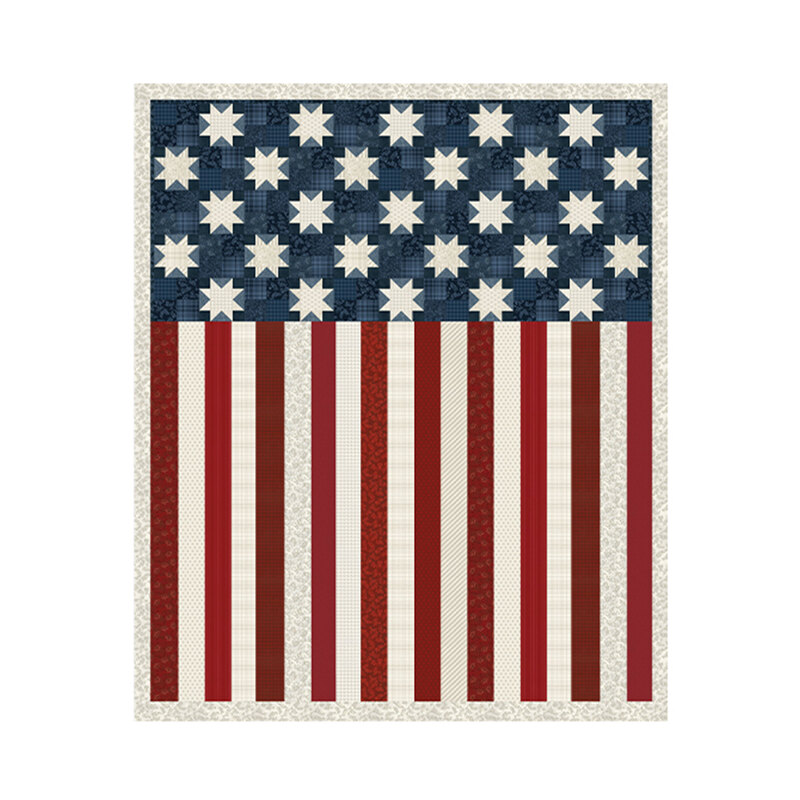 Cream fabric panel with a patchwork flag design in navy blue and crimson red 