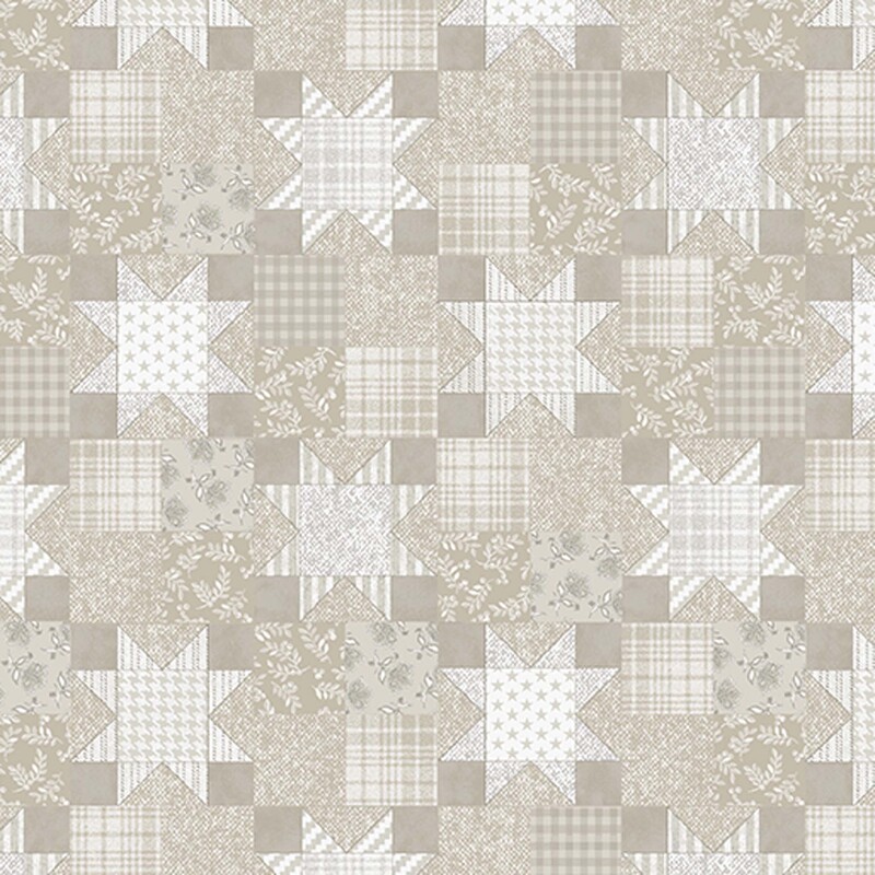 Cream-toned patchwork stars on a tonal, patchwork-style fabric