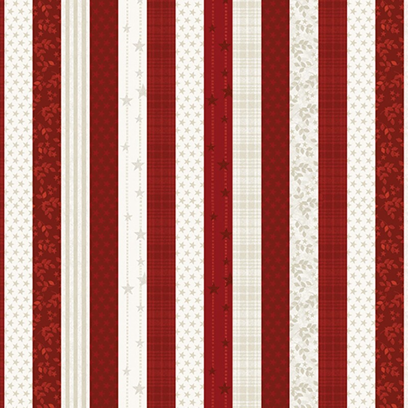 Fabric with red and cream stripes featuring subtle tonal patterns