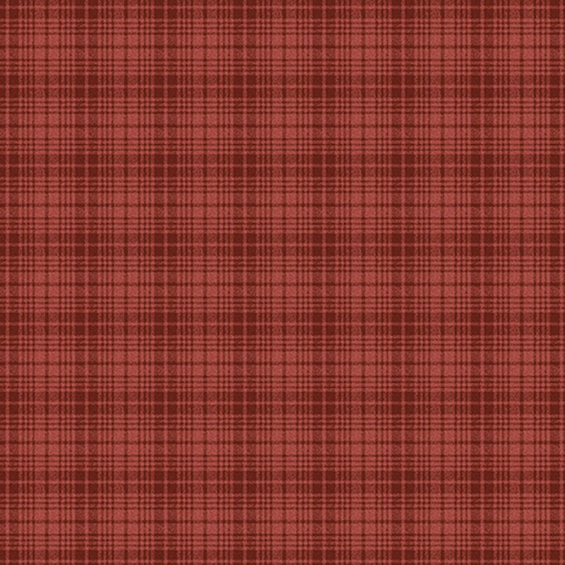 Tomato red fabric with tonal maroon tartan plaid design