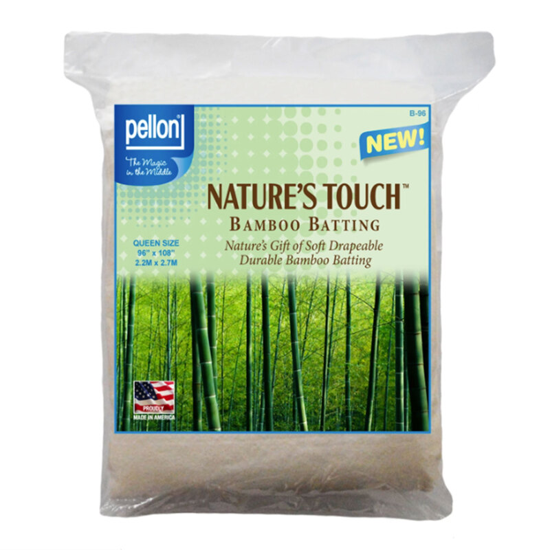 Package of Nature's Touch Bamboo Batting, featuring bamboo forest design and product details.