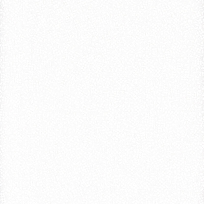 White on white fabric featuring a delicate calico design of flowers and leaves.