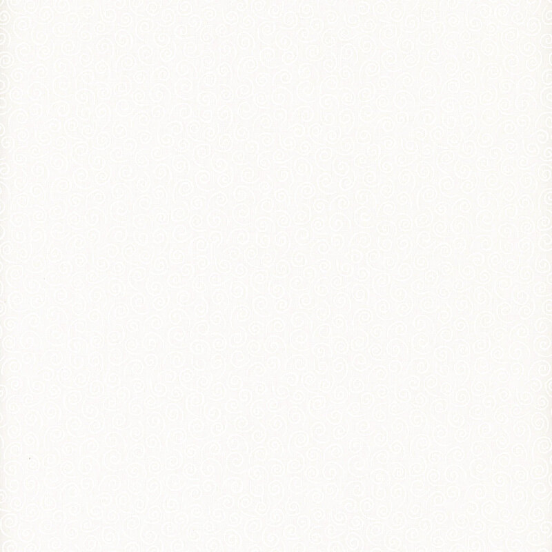White on white muslin fabric featuring delicate swirling lines.