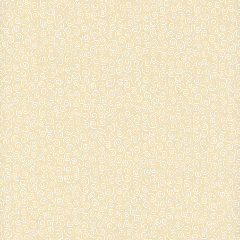 White on cream muslin fabric featuring delicate swirling vines.