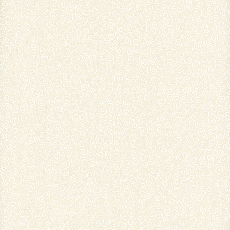 White on cream muslin fabric featuring delicate swirling lines.