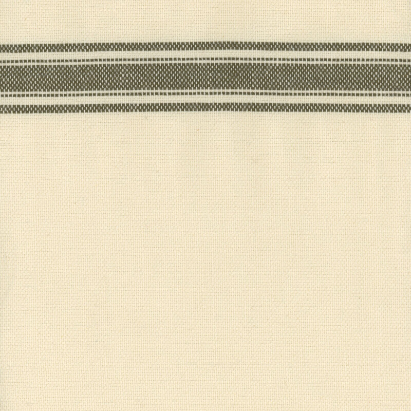 Swatch of the toweling, a natural cream color with green striping.