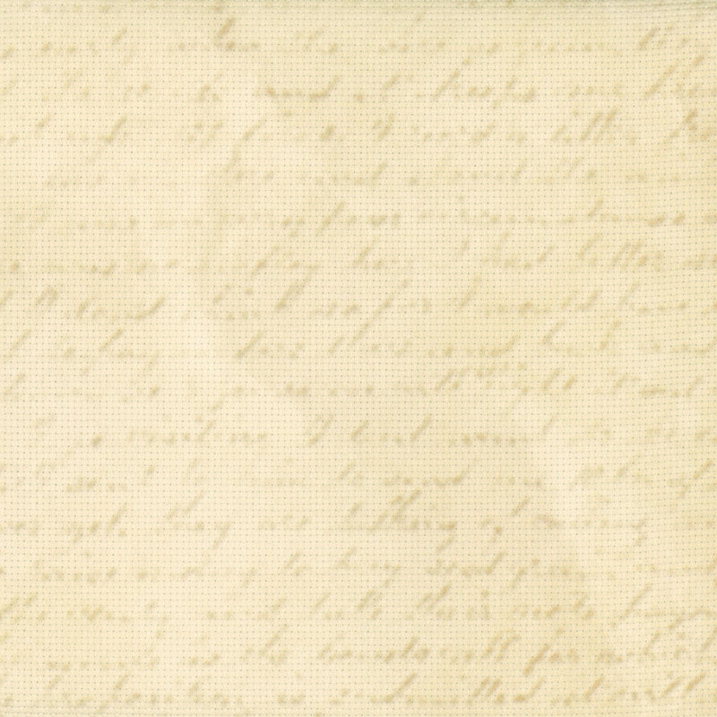 A 8 x 8 scan of 14ct Aida Cloth with a mottled tan pattern with cursive writing.  