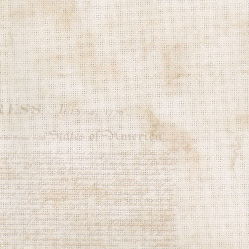 A 8 x 8 scan of 14ct Aida Cloth with a mottled light tan print with a faint design of the Declaration of Independence.