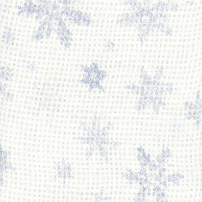 A 8 x 8 scan of 32ct Linen Cloth with a white background and blue-grey snowflakes.  