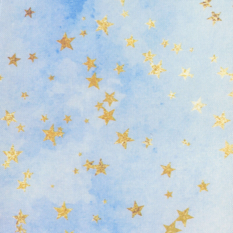 A 8 x 8 scan of 32ct Linen Cloth with a mottled blue pattern with golden stars.  