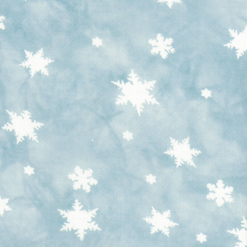 A 8 x 8 scan of 32ct Linen Cloth with a mottled, muted blue print with white snowflakes.