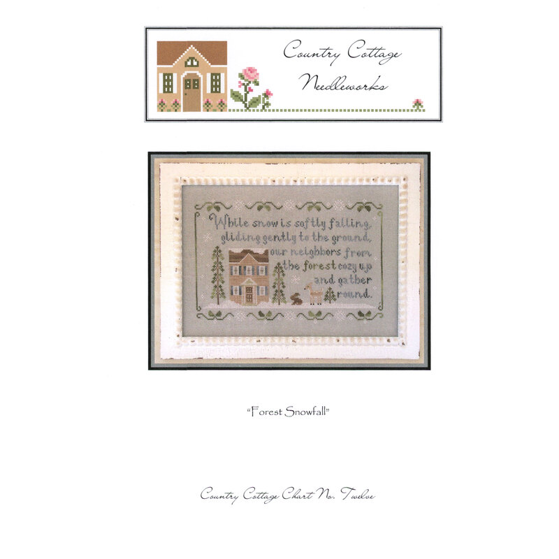 A decorative piece features a house surrounded by trees with a quote about snow and neighbors.