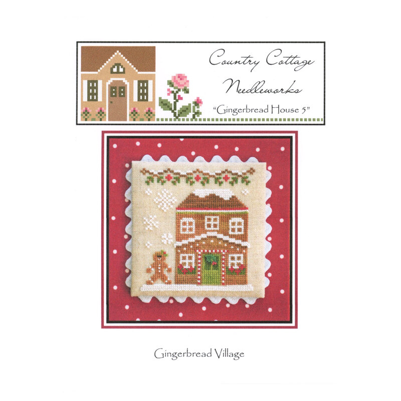 Front image of the "Gingerbread House" pattern featuring a gingerbread house and cookie with a wine-colored polka dot border.