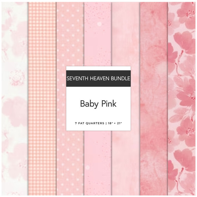 A Fat Quarter collage featuring baby pink fabrics from the Seventh Heaven collection. 