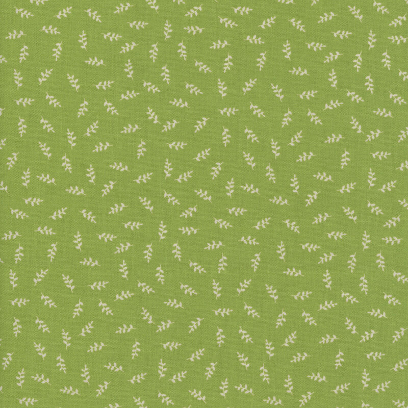 An olive fabric swatch featuring a tossed sprig pattern.