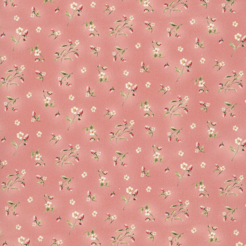 A dark rose fabric featuring strawberry vines with budding flowers and berries.