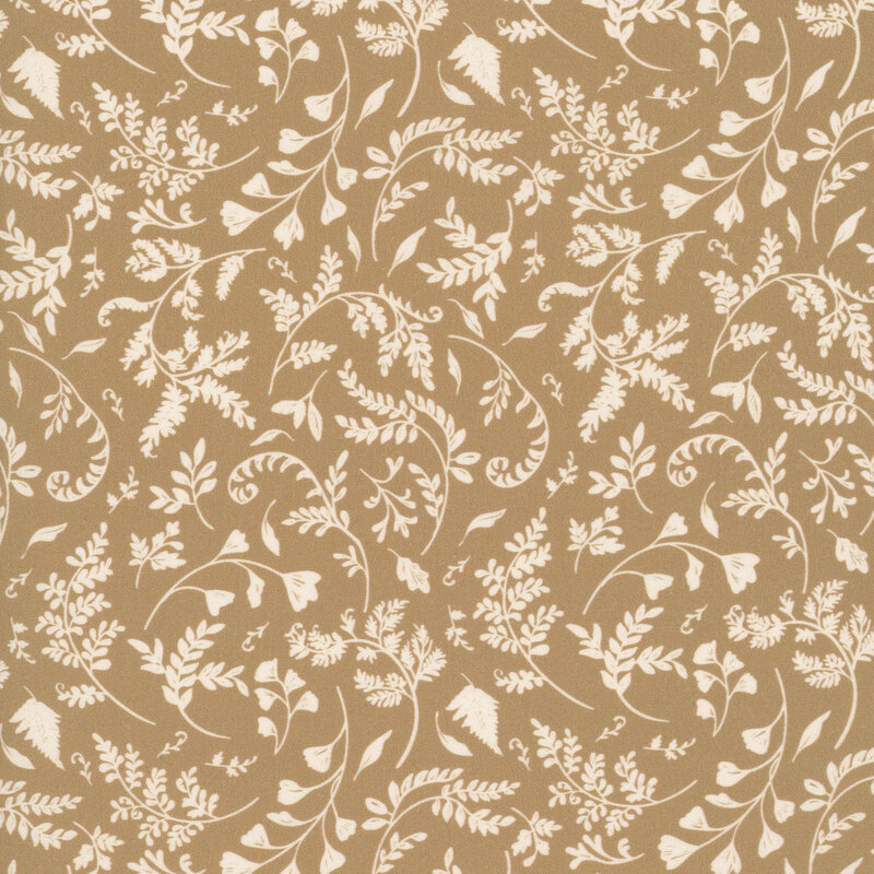A light hazel fabric featuring a tossed vine and leaf print.