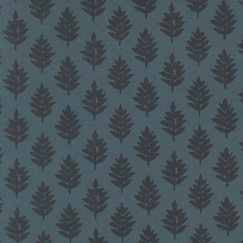 Dusty teal fabric featuring a tonal pine tree print.