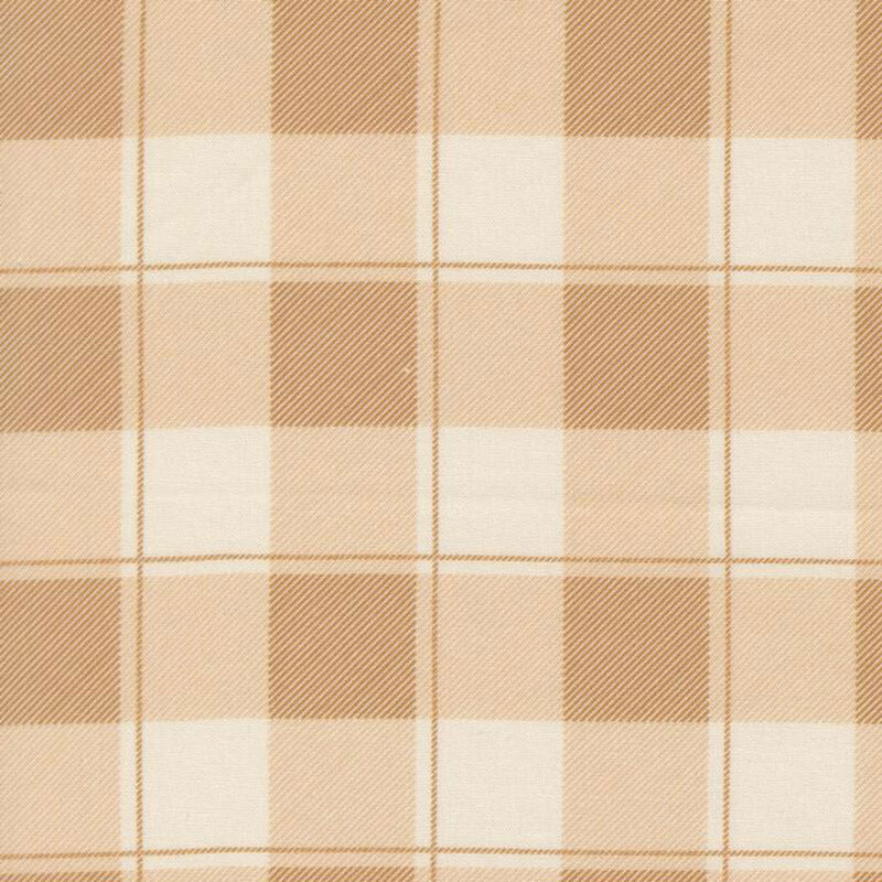 A light camel plaid fabric swatch.