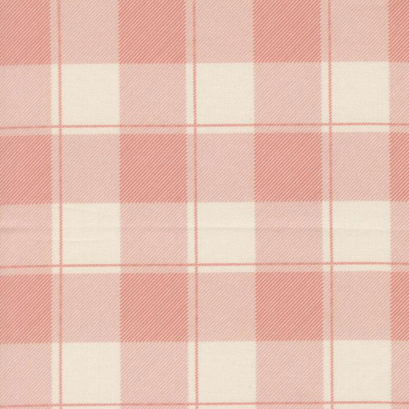 A rose pink plaid fabric swatch.