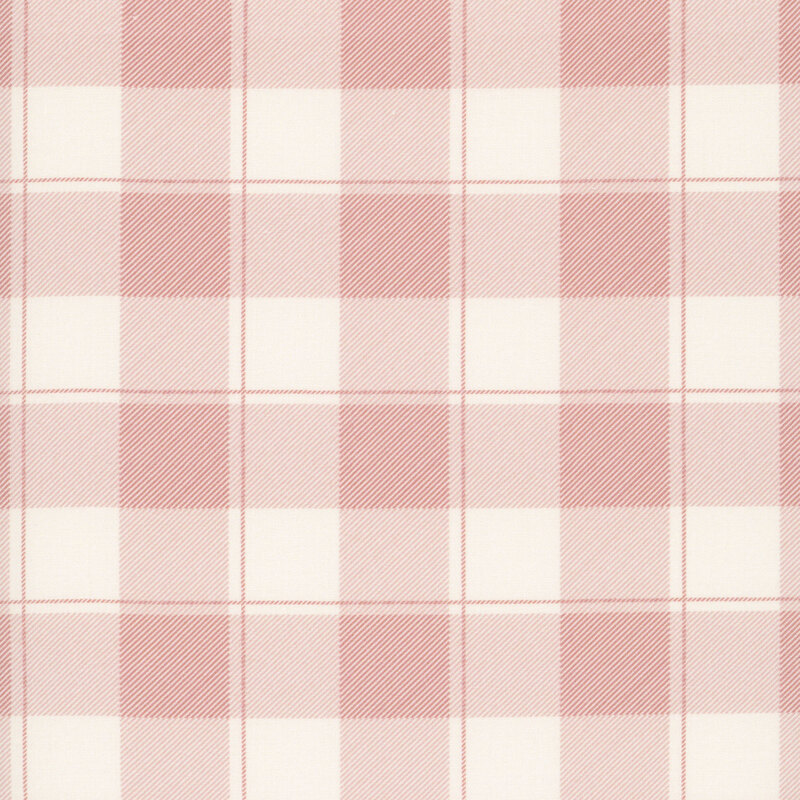 A rose pink plaid fabric swatch.