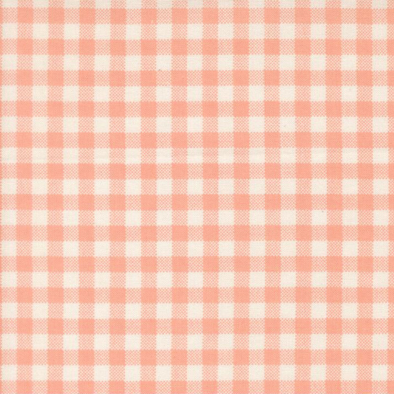 Peach and cream gingham fabric