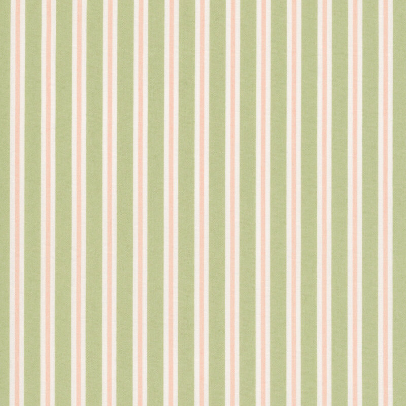Spring green fabric with cream and light peach stripes