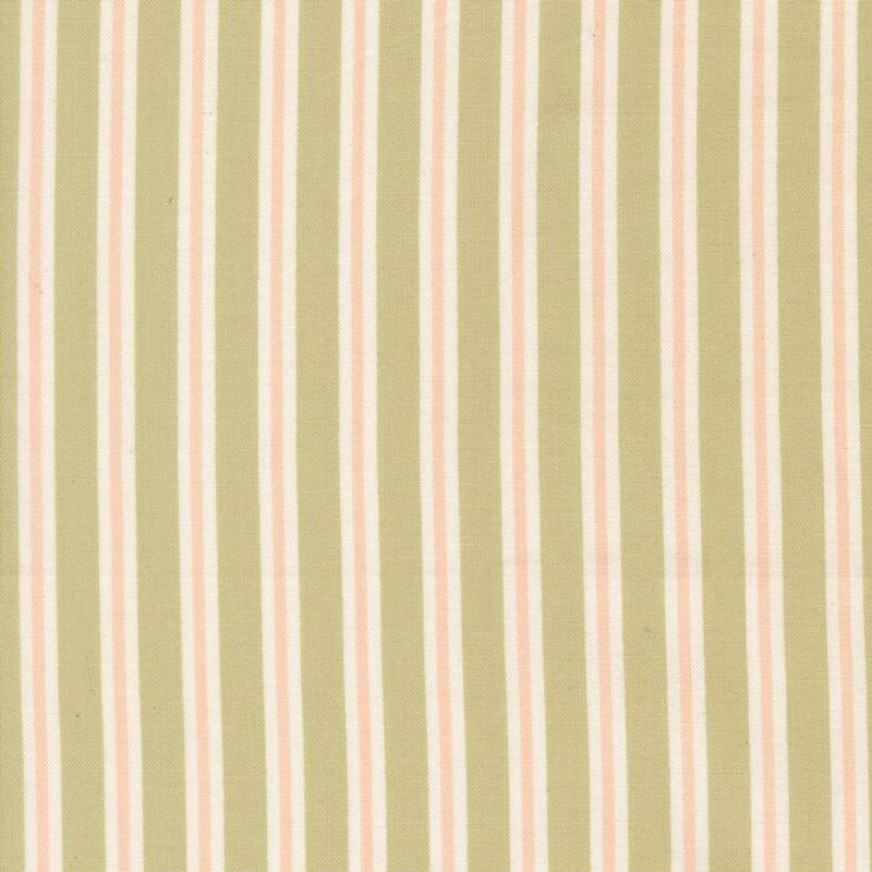 Spring green fabric with cream and light peach stripes