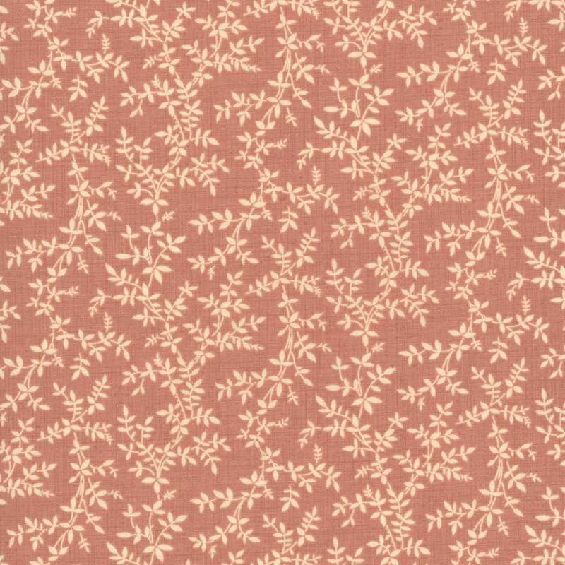 A dark blush fabric featuring a cream vine print.