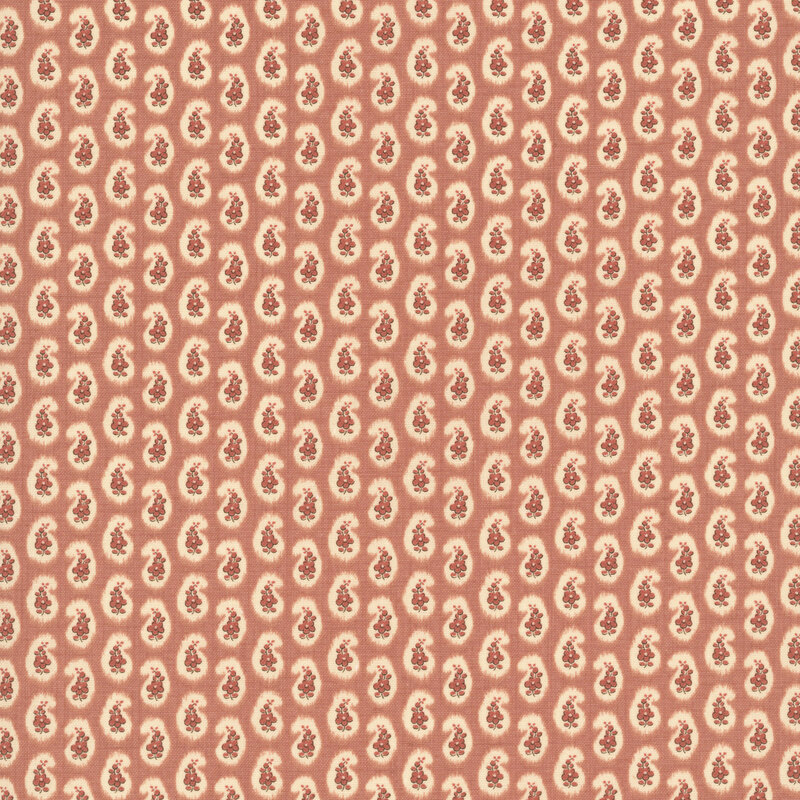 Dark blush fabric featuring a repeating teardrop pattern filled with delicate florals.