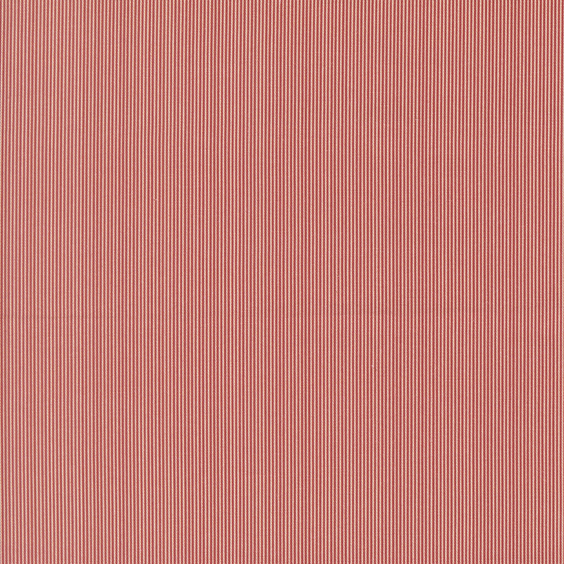 Rouge red and ivory striped fabric swatch.